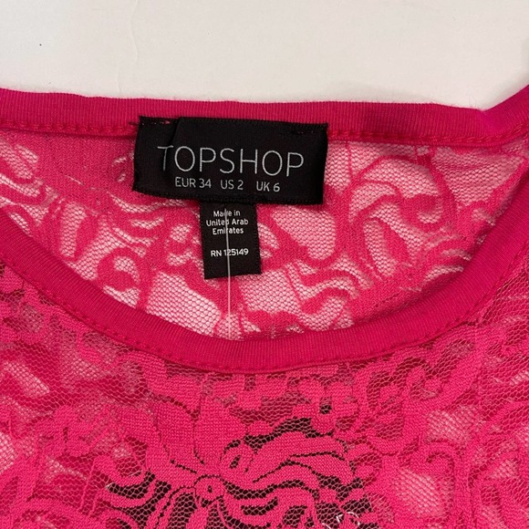 NWT TOPSHOP Magenta Size 2 Bodycon Lace Detail Round Neck Formal Dress #W172 - Picture 3 of 13